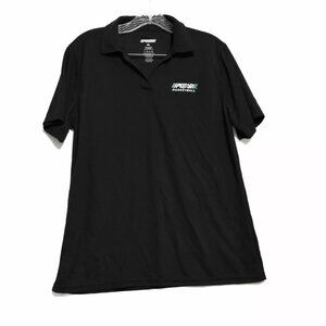 Upward Mens Black Polo Shirt Golf Logo Athletic Collared Pullover Short Sleeve L